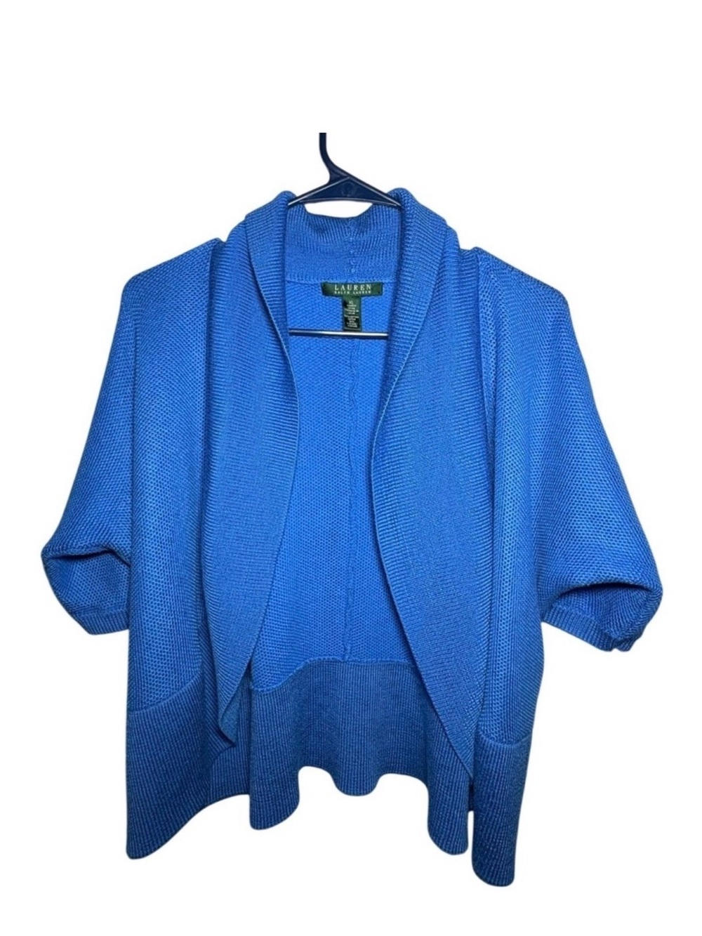 Lauren Ralph Lauren Blue Shawl Collar Open Front Cardigan Textured Knit Size XL